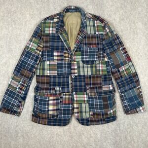 VINTAGE Polo Ralph Lauren Mens Patchwork Madras Plaid Blazer Cotton Jacket XXL